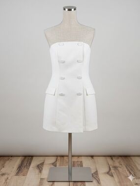 H&M White Strapless Double-Breasted Mini Dress